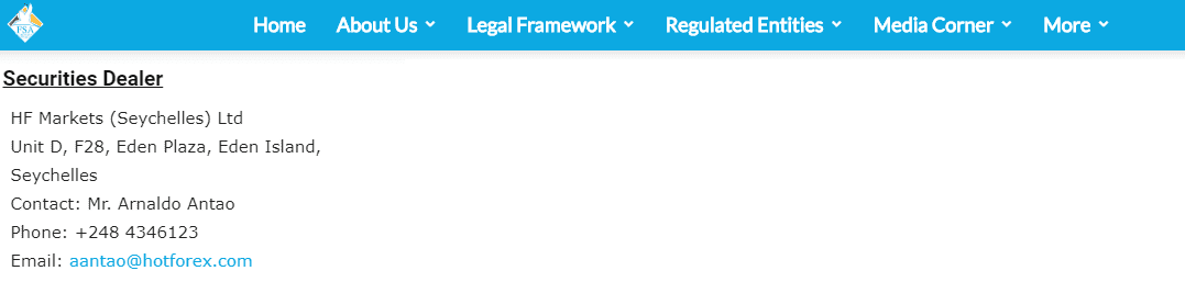 Regolamento delle Seychilles di HF Markets